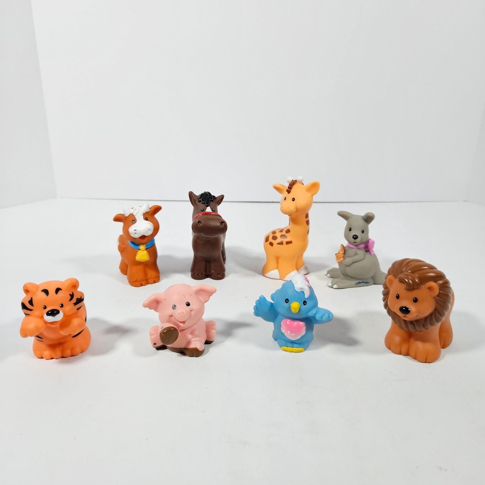 Fisher Price Little People Animal Figure Lot 8pc Zoo Farm Lion Horse Giraffe Pig